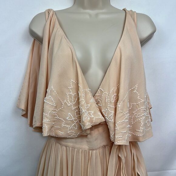 Free People Sylvia peach beaded wrap mini dress size small EUC - Picture 5 of 13